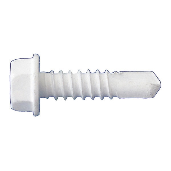 Self-Drilling Screw, #14 x 1 in, Dagger Guard White Coating Steel Hex Head Hex Drive, 2500 PK