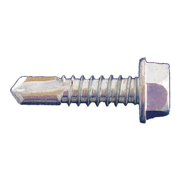 Self-Drilling Screw, #8 x 3/4 in, Clear Zinc Plated Steel Hex Head Hex Drive, 10000 PK
