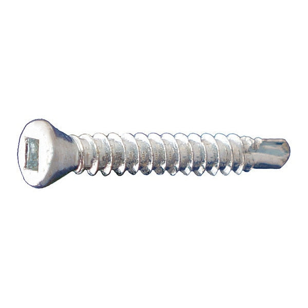 Self-Drilling Screw, #6 x 1 in, Clear Zinc Plated Steel Trim Head Square Drive, 10000 PK