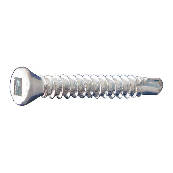 Self-Drilling Screw, #6 x 2-1/4 in, Clear Zinc Plated Steel Trim Head Square Drive, 3000 PK