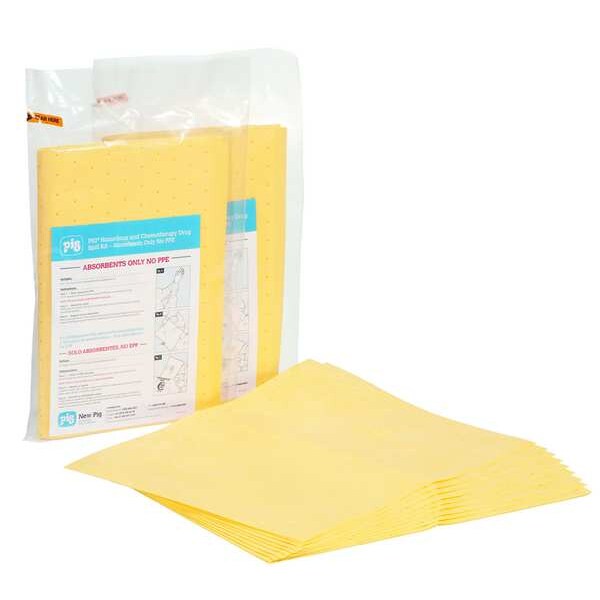 Sorbents, 3 gal/pk, 13 oz/pad, Harsh Chemicals Absorbed, Yellow, Polypropylene, 3 PK