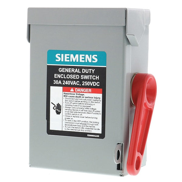 Nonfusible Safety Switch, General Duty, 240V AC, 2PST, 30 A, NEMA 1