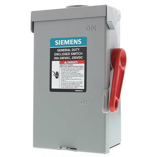 Fusible Safety Switch, General Duty, 240V AC, 2PST, 30 A, NEMA 3R