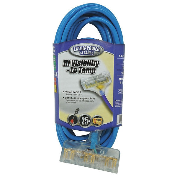 Extension Cord, 14 AWG, 125VAC, 25 ft. L