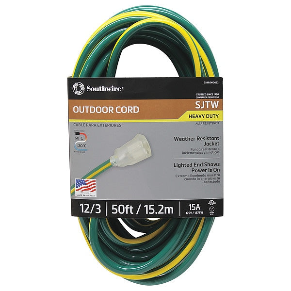 Extension Cord, 12 AWG, 125VAC, 50 ft. L