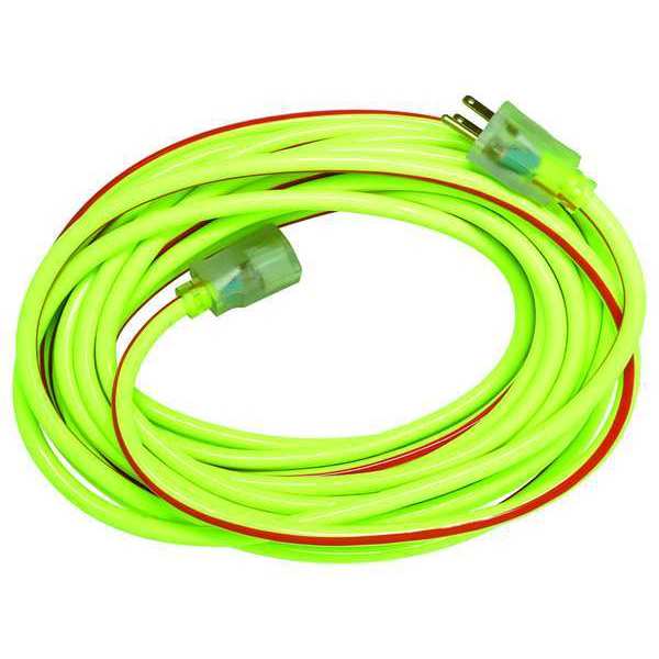 Extension Cord, 12 AWG, 50 ft, 3 Conductors, SJTW, 125V AC, NEMA 5-15, PVC Jacket, Lime Green/Red