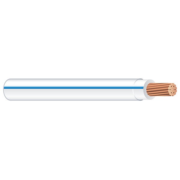 Building Wire, THHN, 12 AWG, 2,000 ft, Blue/White, Nylon Jacket, PVC Insulation