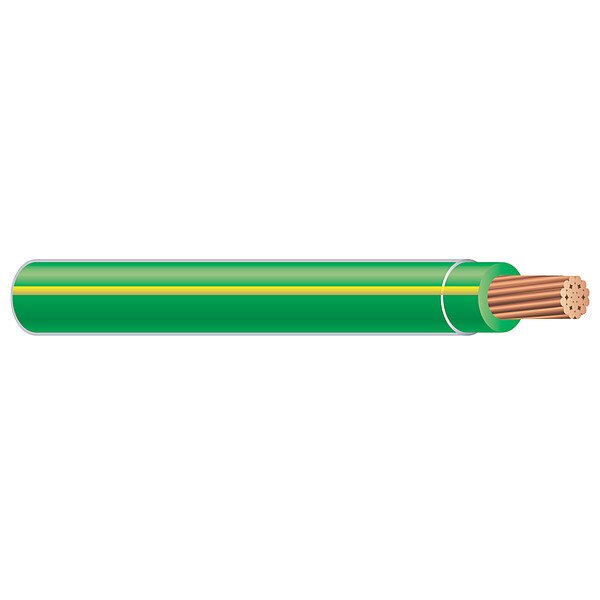 Building Wire, THHN, 12 AWG, 2,000 ft, Green/Yellow, Nylon Jacket, PVC Insulation