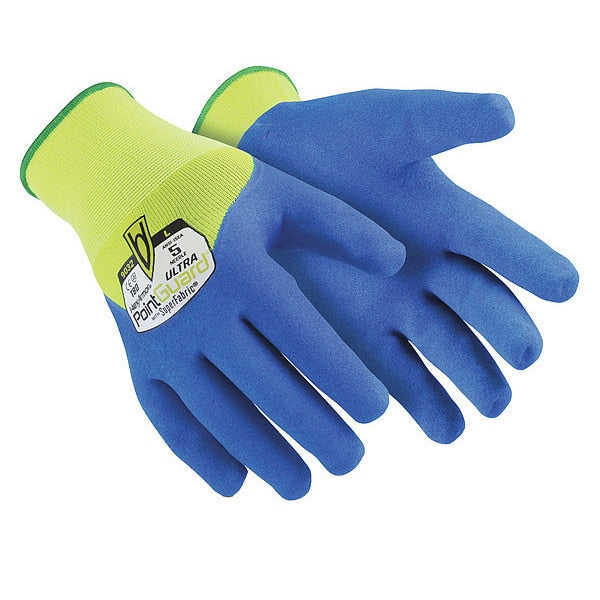 Hi-Vis Cut Resistant Coated Gloves, A9 Cut Level, Nitrile, S, 1 PR
