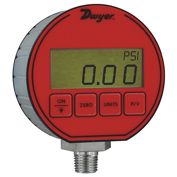 Digital Pressure Gauge, 0 to 3000 psi, 1/4 in MNPT, Red