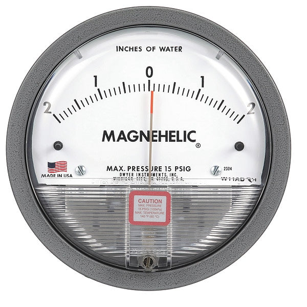 Differential Pressure Gauge, Metal, Includes: Two 1/8 in NPT Plugs