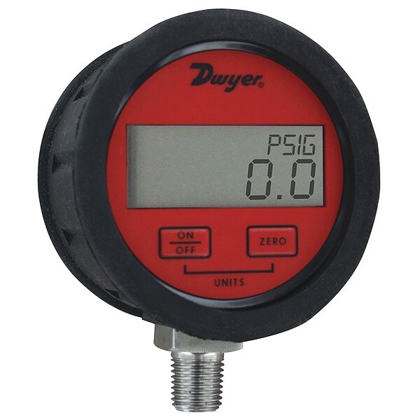 Digital Pressure Gauge, 0 to 500 psi, 1/4 in MNPT, Red