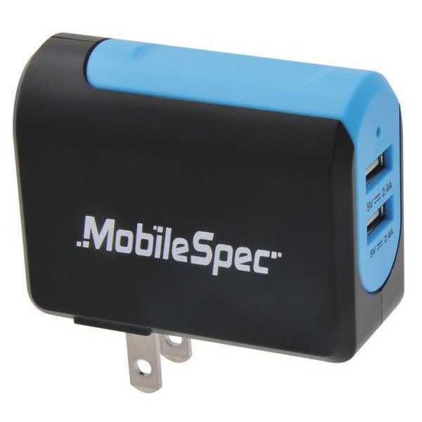 USB Wall Outlet Charger, Black/Blue
