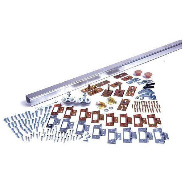 Track Kit, Sliding Door Type, Alum., Silver, Shaft Length: 7/8 in
