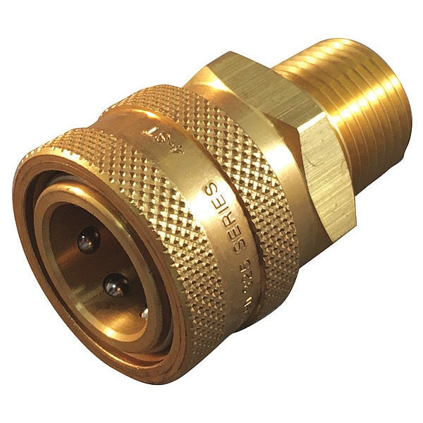 Hydraulic Quick Connect Hose Coupling, Brass Body, Push-to-Connect Lock, 1