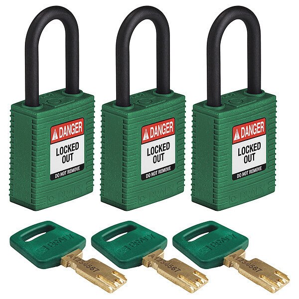 Lockout Padlock, Nylon, Grn, 1-13/16