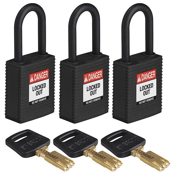 Lockout Padlock, Nylon, Blk, 1-13/16