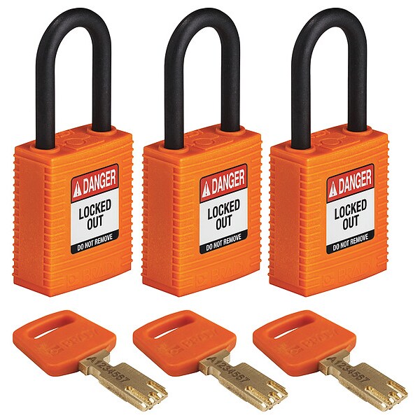Lockout Padlock, Nylon, Org, 1-13/16