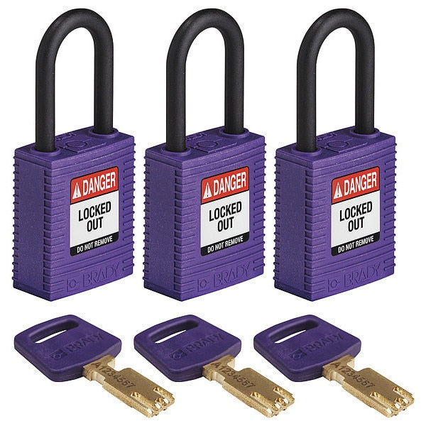 Lockout Padlock, Nylon, Rectangular, PK3