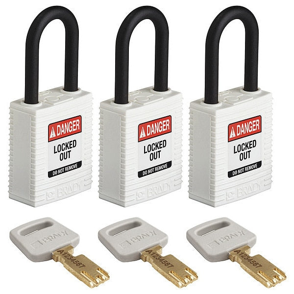 Lockout Padlock, Nylon, Wht, 1-13/16