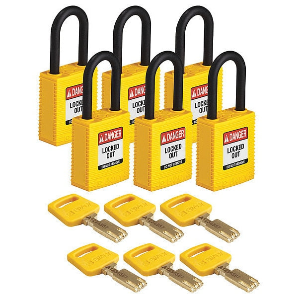 Lockout Padlock, Nylon Body, Yellow, PK6