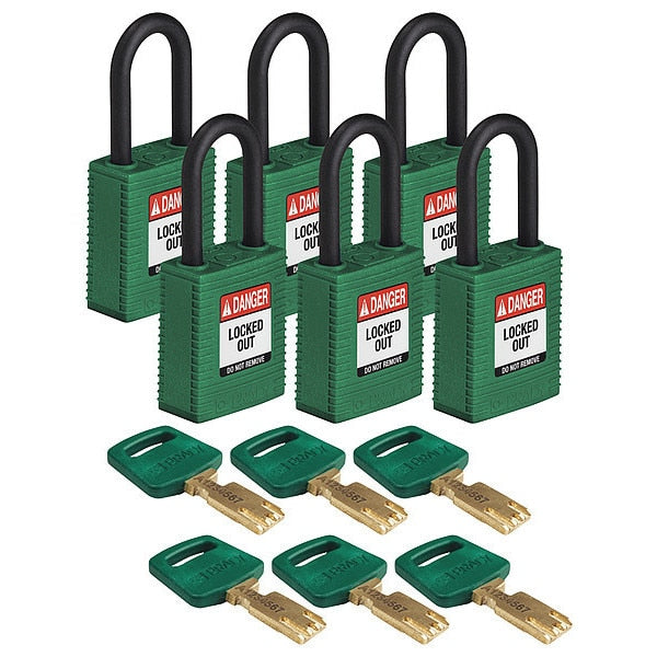Lockout Padlock, Nylon, Grn, Rectangle, PK6