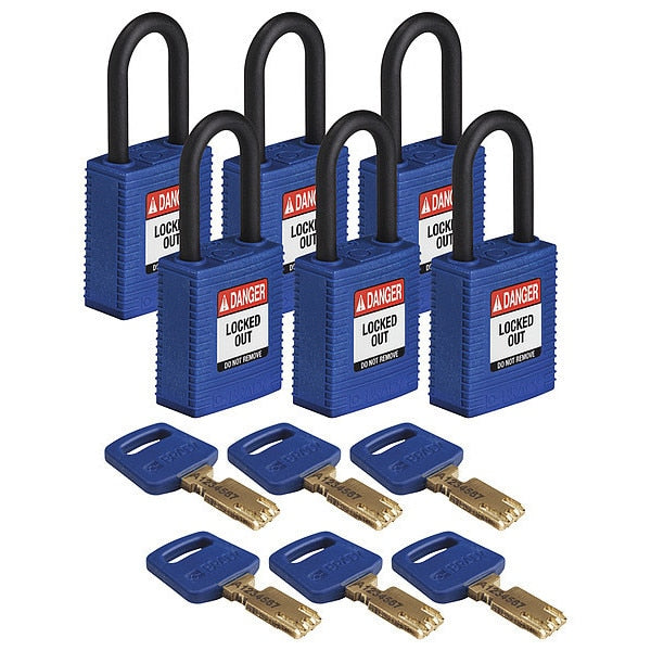 Lockout Padlock, Nylon, Bl, Rectangular, PK6
