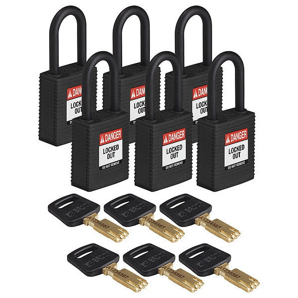 Lockout Padlock, Nylon Body, Black, PK6