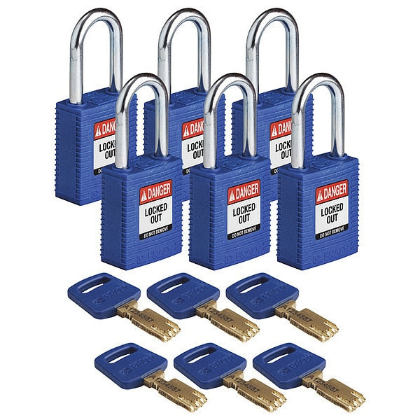 Lockout Padlock, Nylon, Bl, 6 Keys, PK6
