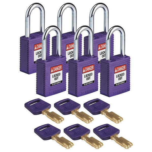 Lockout Padlock, Nylon, Purple, PK6
