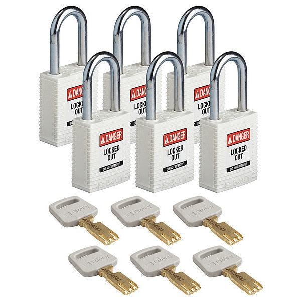 Lockout Padlock, Nylon, Wht, 1-13/16