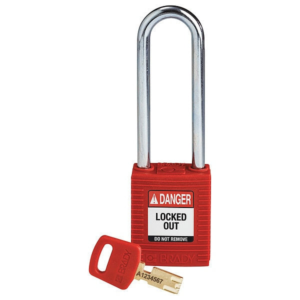 Lockout Padlock, Nylon, Red, Key Different