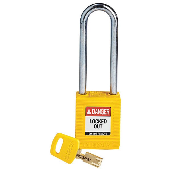 Lockout Padlock, Nylon, Ylw, Key Different
