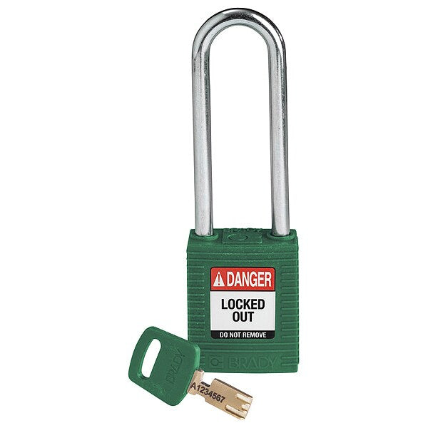 Lockout Padlock, Nylon, Grn, Key Different