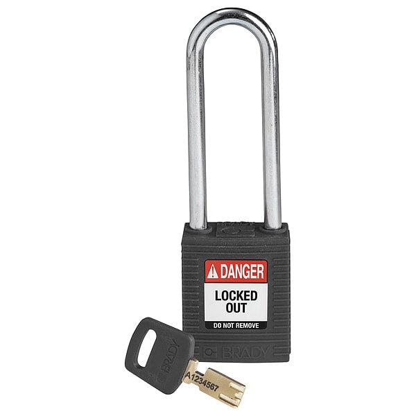 Lockout Padlock, Nylon, Blk, Key Different