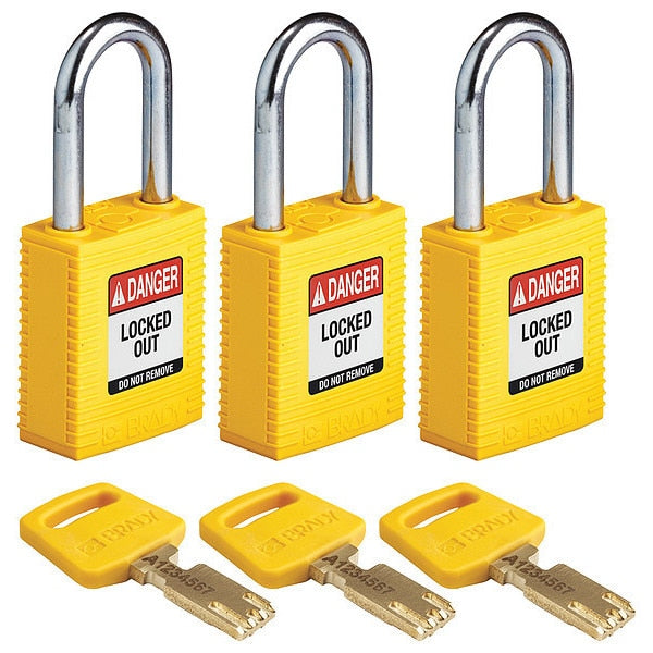 Lockout Padlock, Nylon, Ylw, 1/2