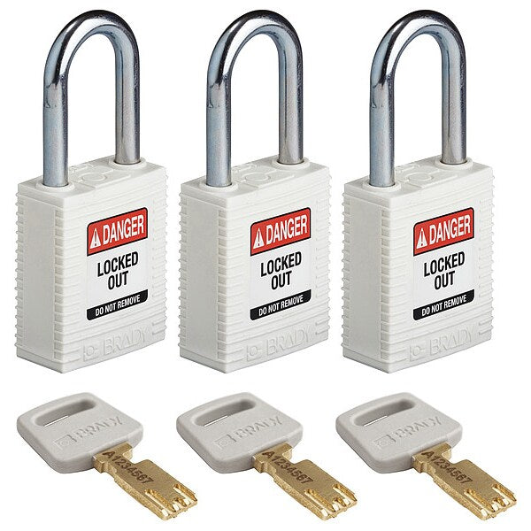 Lockout Padlock, Nylon, Wht, 1/2