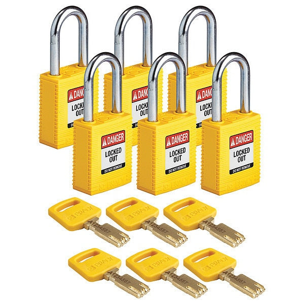 Lockout Padlock, Nylon, Ylw, 6 Keys, PK6