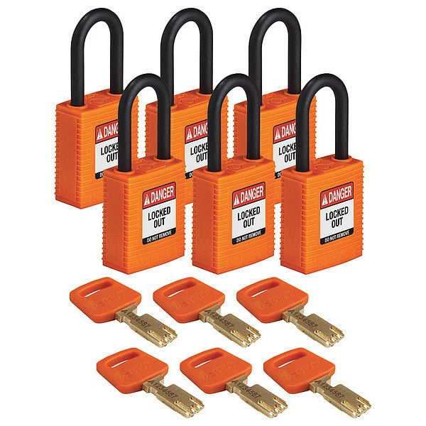 Lockout Padlock, Open, Rectangular Nylon Body, Plastic Shackle, 13/16 in W