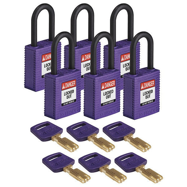 Lockout Padlock, Nylon, Purple, 6 Pins, PK6