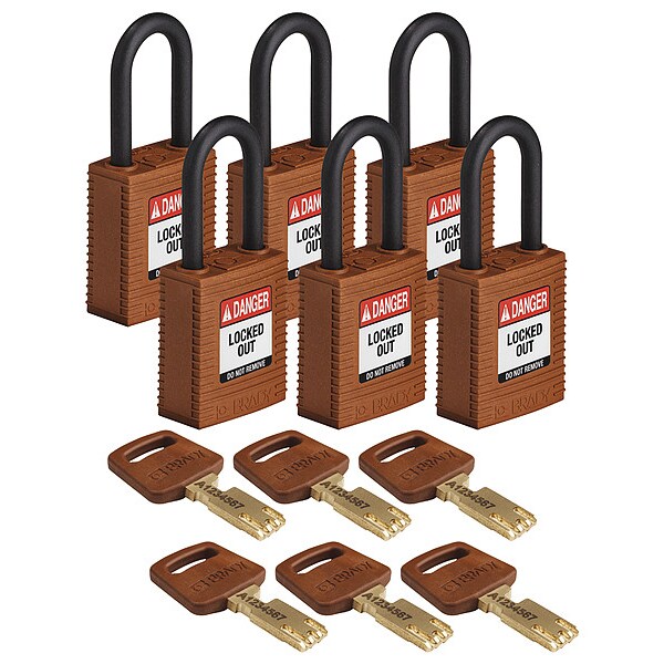 Lockout Padlock, Nylon, Brn, Rectangle, PK6