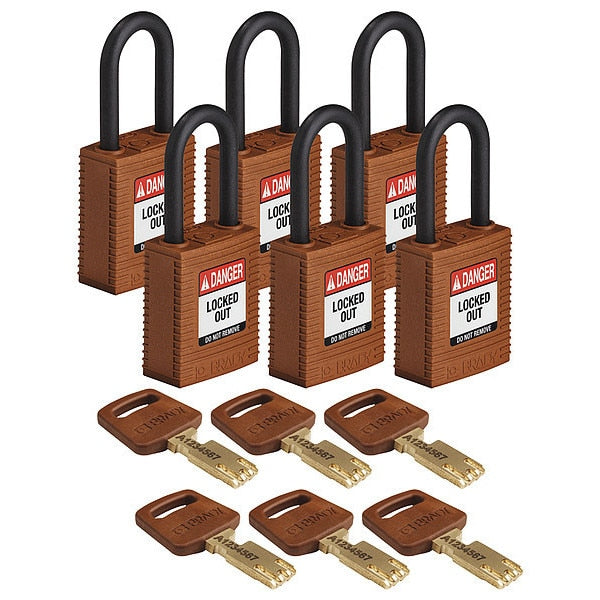 Lockout Padlock, Nylon, Brn, Rectangle, PK6
