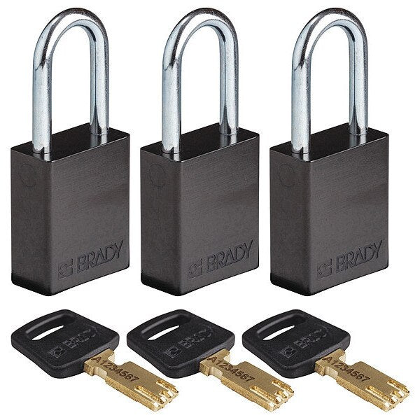 Lockout Padlock, Al, Open Shackel, Blk, PK3