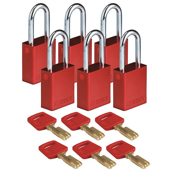 Lockout Padlock, Aluminum, Red, Alike, PK6