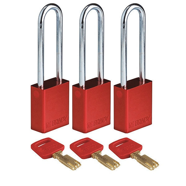 Lockout Padlock, Alum., Red, Key Alike, PK3