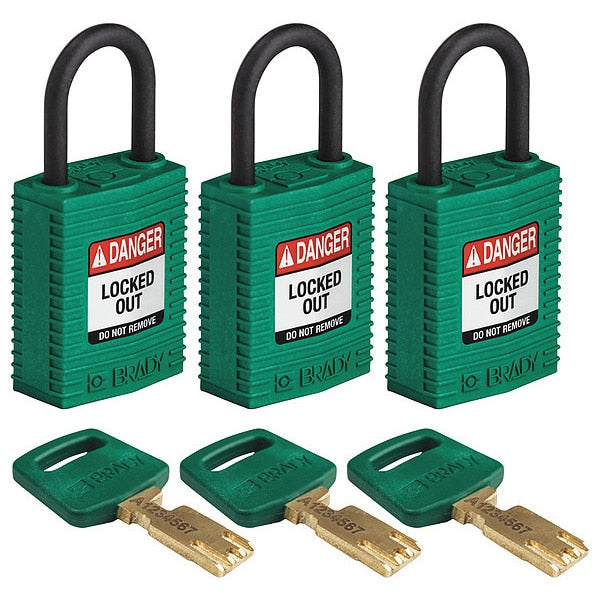 Lockout Padlock, Nylon, Green, PK3