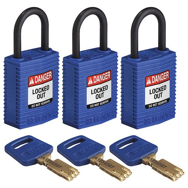 Lockout Padlock, Nylon, Bl, PK3