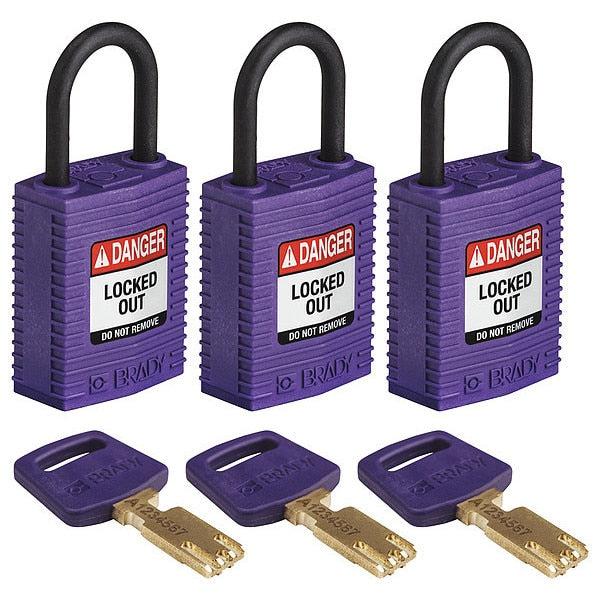 Lockout Padlock, Nylon, Purple, PK3