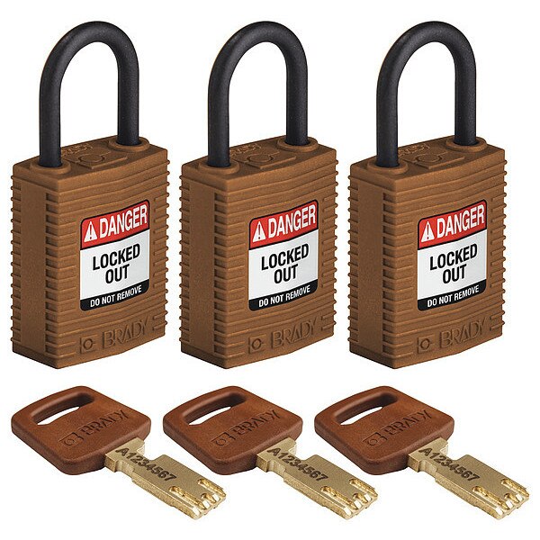 Lockout Padlock, Nylon, Brown, PK3