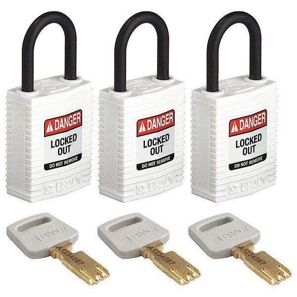 Lockout Padlock, Nylon, White, PK3